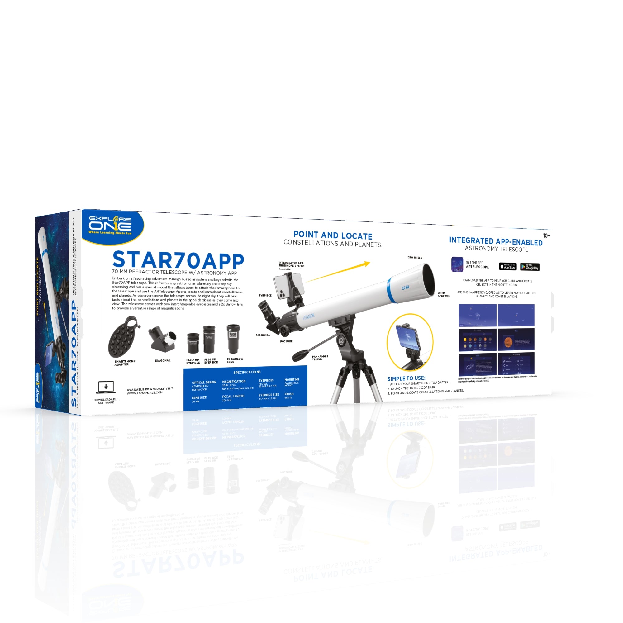 STAR70APP 70mm Refractor Telescope w/ Panhandle Mount and Astronomy APP