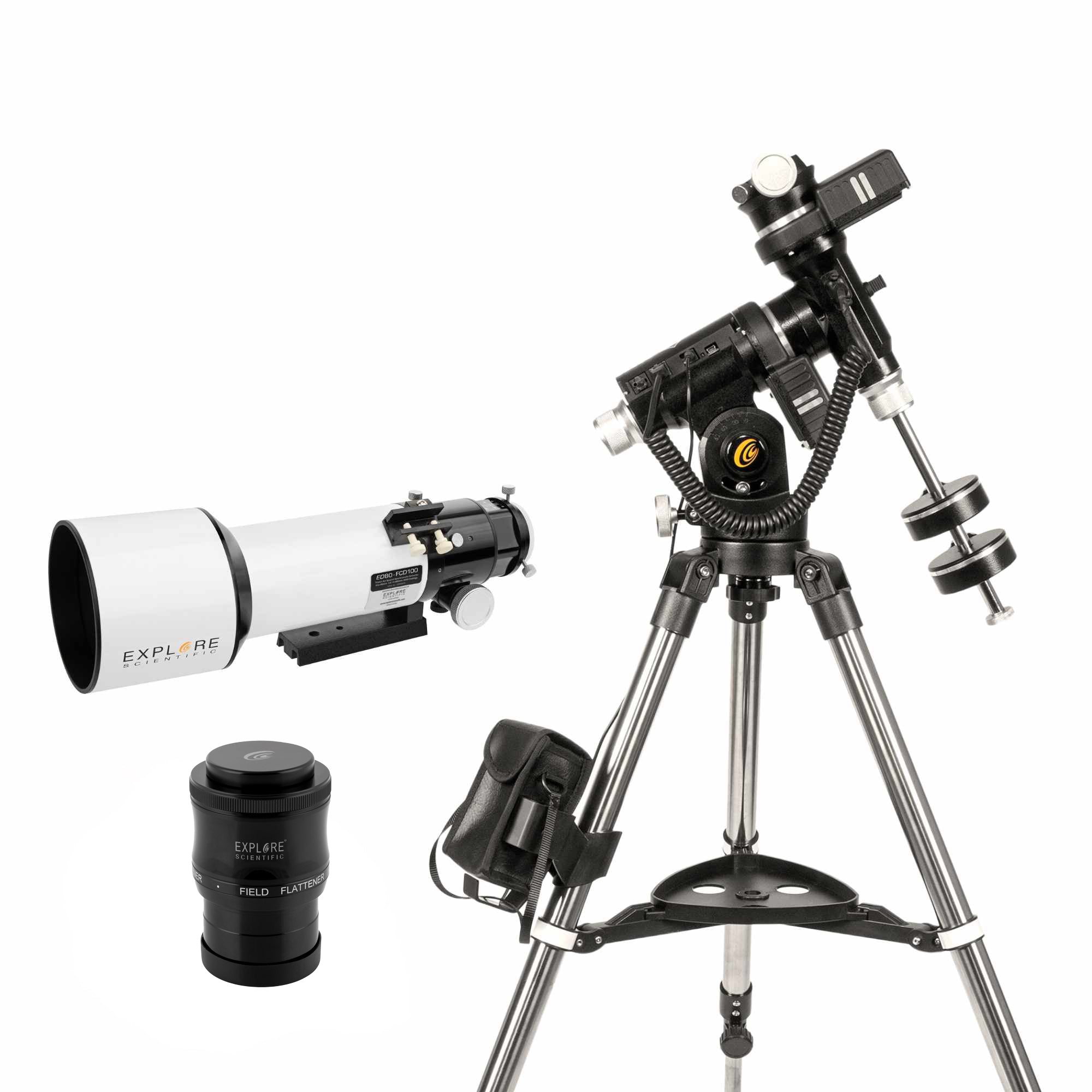 ED80-FCD100 Air-Spaced Triplet Refractor Telescope with iEXOS-100-2 PMC-Eight Equatorial Tracker System and Field Flattener